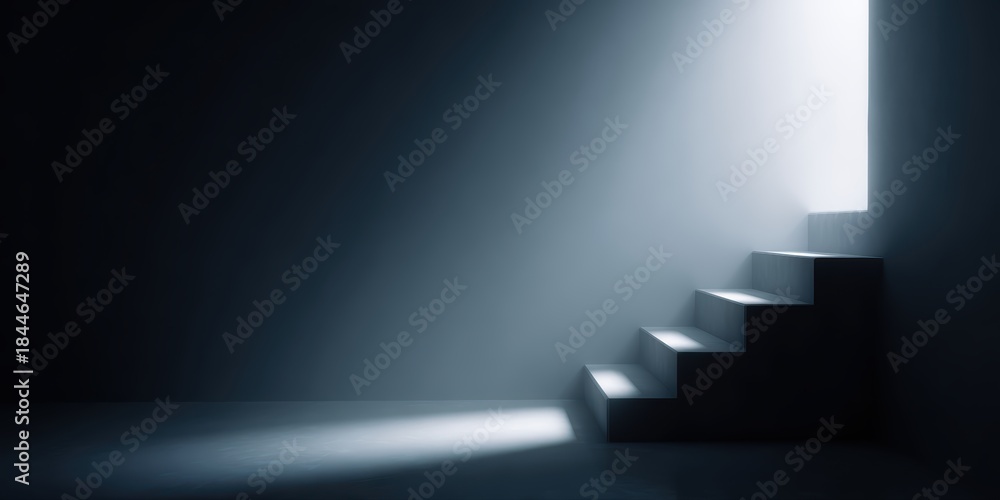 Obraz premium personal growth concept, staircase leading upward into light, symbolic motivation image