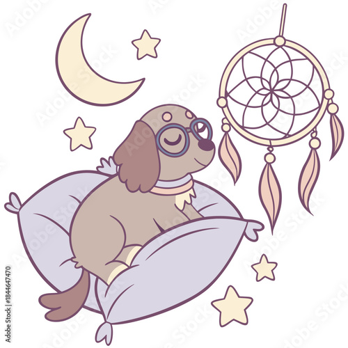 Creative SVG: Playful American Water Spaniel with wearing glasses in a Dreamland colored Fantasy dream theme