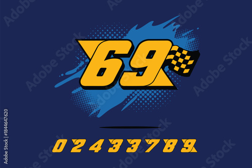 Racing Number 69 Vector Illustration dynamic start racing number graphic created for motorsport events automotive and bike racing visuals professional competition design in EPS 10 format