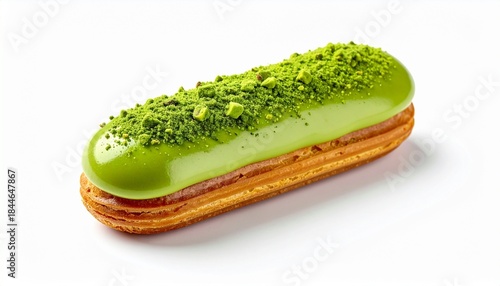 matcha green tea eclair with green glaze topping
