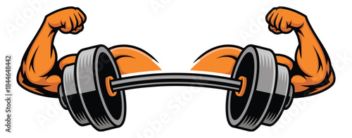 Strong Arms Barbell Illustration fitness workout motivation design showing muscular arms lifting heavy weights ideal for gym training bodybuilding strength exercise and sports vector artwork