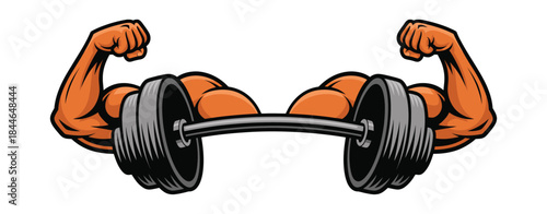 Strong Arms Barbell Illustration fitness workout motivation design showing muscular arms lifting heavy weights ideal for gym training bodybuilding strength exercise and sports vector artwork