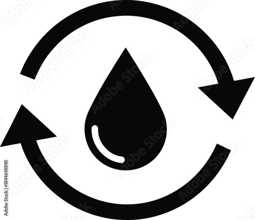 Water recycling icon vector illustration with droplet and circular arrows, sustainability and eco reuse symbol design