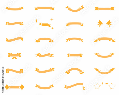 Collection of decorative orange ribbons and flourishes in various shapes and orientations