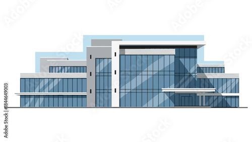 Modern glass-fronted office building with multiple levels and a clean, contemporary design.