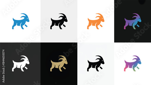 Collection of goat icons in various colors and styles
