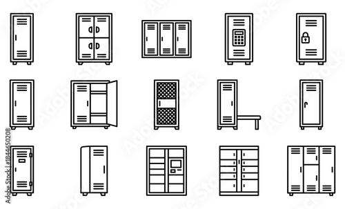 Collection of locker cabinets vector illustration line icon set for storage