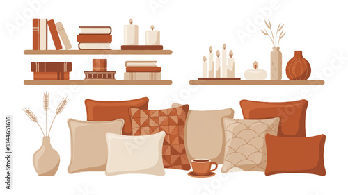 Cozy home decor elements in warm tones