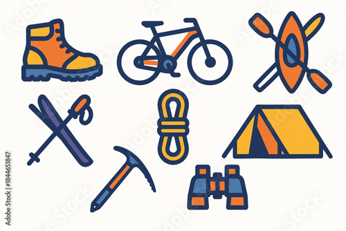 Chilean Adventure Tourism Icon Set Vector Illustration with Trekking, Climbing and Outdoor Activities