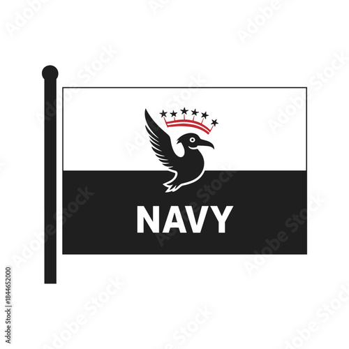 Navy flag with black bird logo and crown emblem