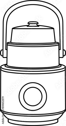 Portable water purifier line icon vector illustration, camping and household filtration container outline for clean water