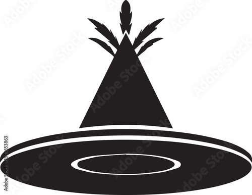 Black silhouette of a conical hat with decorative elements on top