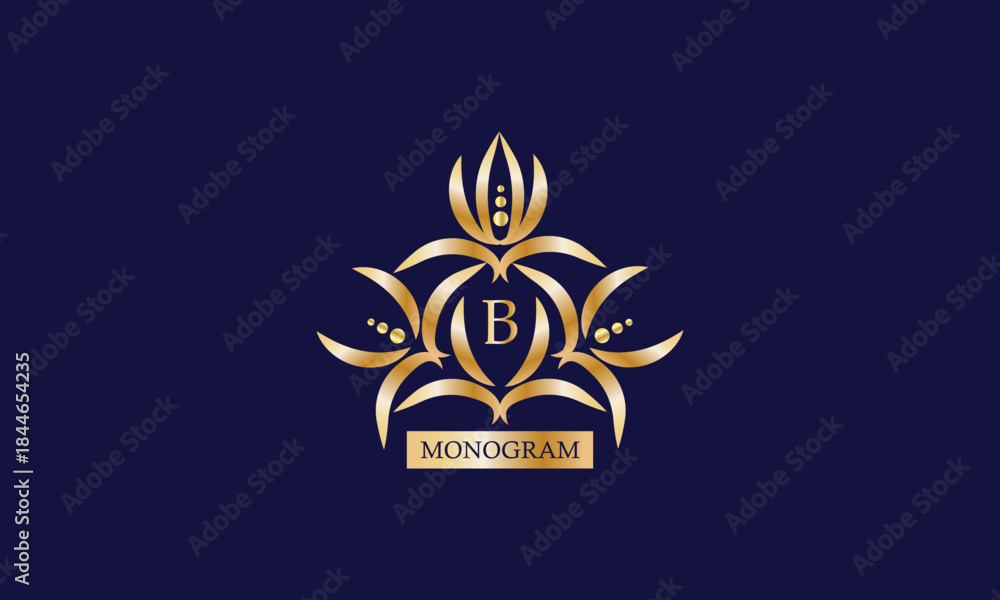 Naklejka premium Monogram design template with letter B in the center and place for text. Elegant company branding, emblem, invitation, label, business sign.