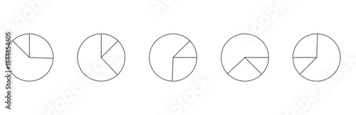 Segmented circles set. Diagram wheel parts. Line art segment slice sign. Circle section graph. Pie chart icon. Round diagram part infographic. Geometric element. Vector illustration
