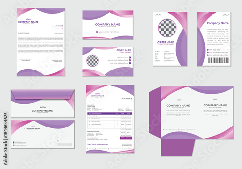 Elegant Wave Gradient Stationery Branding design in Purple and Magenta
