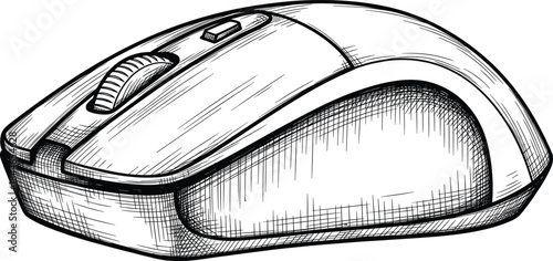 Computer mouse hand drawn vector illustration, detailed sketch style wireless mouse icon for technology design