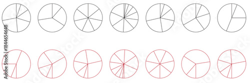 Segment slice line art. Pie chart icon. Wheel round diagram part. Circle section graph. 2,3,4,5,6 segment infographic. Five phase, six circular cycle. Geometric element. Vector illustration 