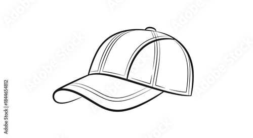 Cap with a curved brim and panel stitching is depicted as a clean line drawing suitable for fashion accessory illustration.