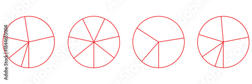 Segmented circles set. Diagram wheel parts. Line art segment slice sign. Circle section graph. Pie chart icon. Round diagram part infographic. Geometric element. Vector illustration