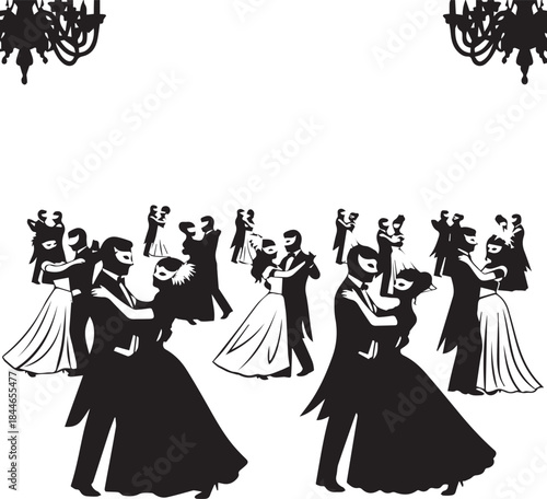 Elegant silhouette of couples dancing at a formal ball event