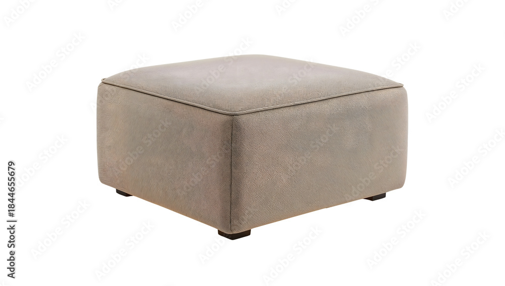 Fototapeta premium Modern beige fabric ottoman square minimalist footstool for living room decor and comfortable home seating accent