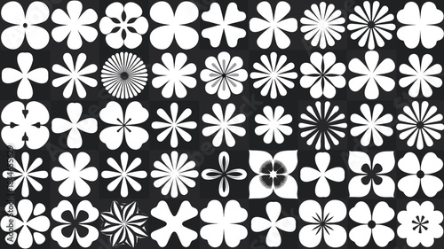 Flower shape vector bundle, floral silhouette icons, abstract blossom patterns for design, decorative petals set, seamless nature graphics collection