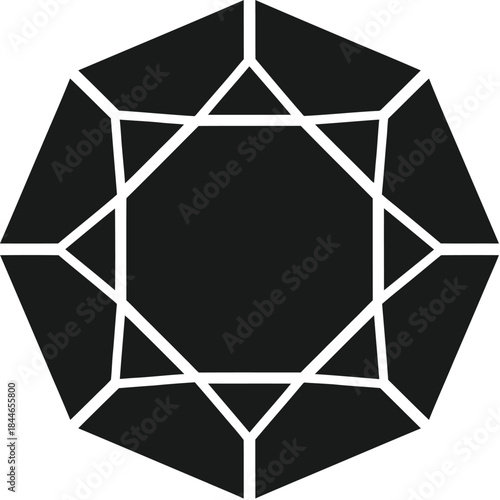 Black Octagonal Gemstone Icon on White Background jewel symbol