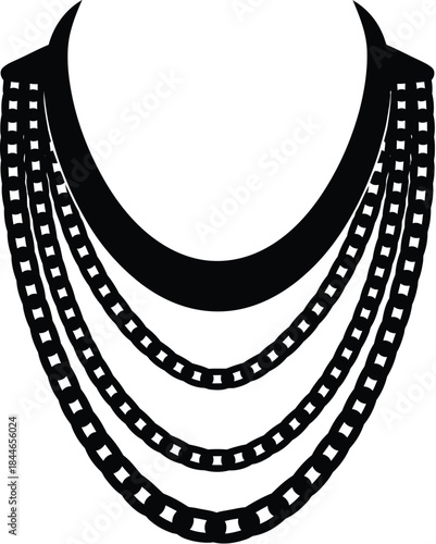 Black outline of a crescent moon pendant necklace on a white background Keywords: necklace, pendant, jewelry, accessory, fashion, adornment, silver, gold, metal, crescent