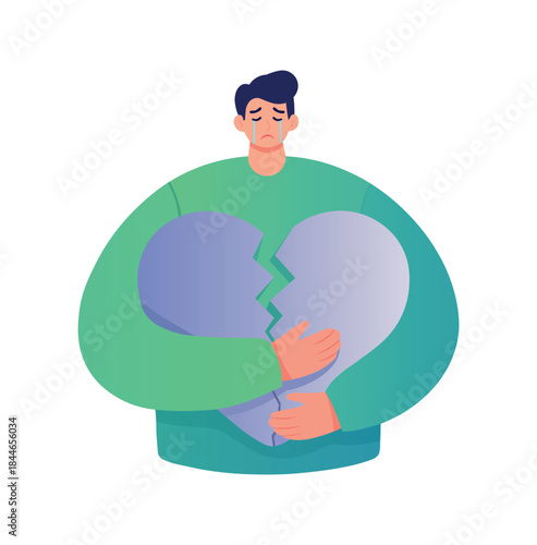 Man Crying and Holding a Broken Heart