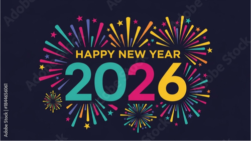 A festive Happy New Year 2026 greeting card for the New Year celebration.