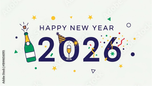 Festive Happy New Year 2026 graphic illustration for the New Year celebration.