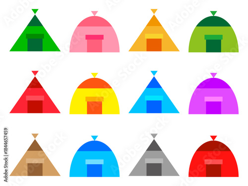 カラフルなテントのアイコン素材セット