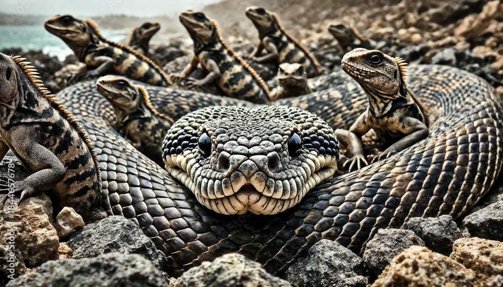 Obraz premium Snakes Hiding in the Scaly Reptile Wildlife Texture