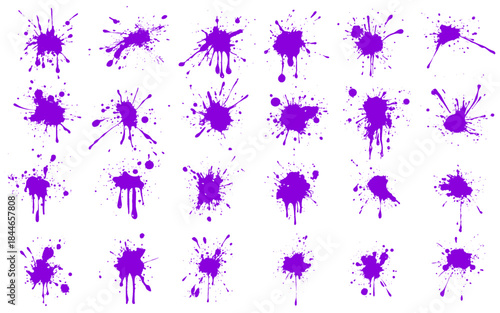 Grunge ink splatter. Splash of paints, spray drops staining and frame with wet paint drop traces  set. Illustration splash and drip design, silhouette blob spray collection