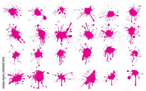 set of pink splashes with splashes isolated on white background