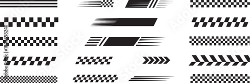 Racing Cars Vector set, with Checkered Patterns and Speed Lines