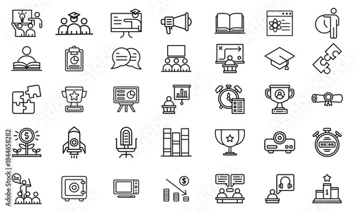Education Line Editable Icons set. Vector illustration in modern thin line style of school icons: school subjects, supplies, science, and online learning. Isolated on white vector .