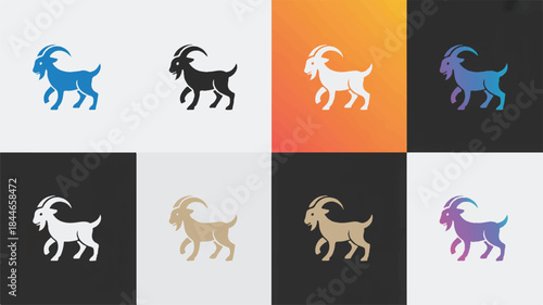 Set of colorful goat silhouettes on various backgrounds