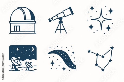 Chilean Astronomy Icon Set Vector Illustration with Telescopes, Observatories and Constellations