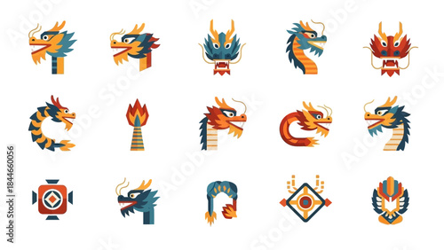 Collection of Dragon Head Logos and Icons.