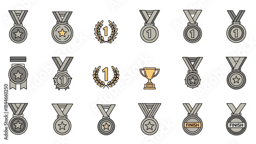 Collection of Medals and Trophies Icons.