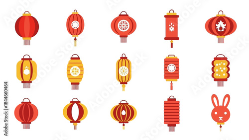 Collection of Traditional Chinese Lanterns and Symbols.