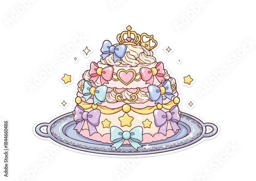 Colorful cake illustration, delicious dessert, festive treat, isolated on white background