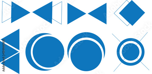 Geometric shapes and symbols in blue and white