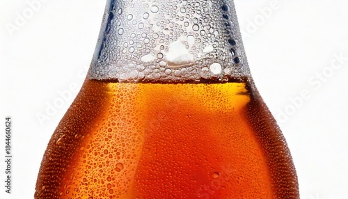 Refreshing Kombucha Bottle with Frozen Bubbles on White Background