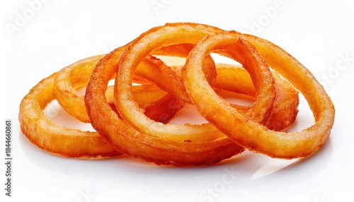Crispy Golden Onion Rings Isolated on White Background