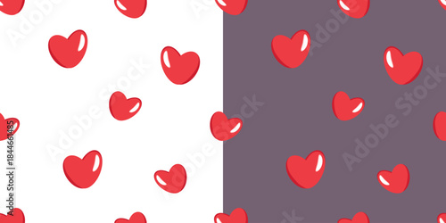 Seamless pattern with red hearts in two color versions for fabric, textile, wrapping paper, stationery, packaging, nursery decor, romantic cards, gifts and Valentine design projects