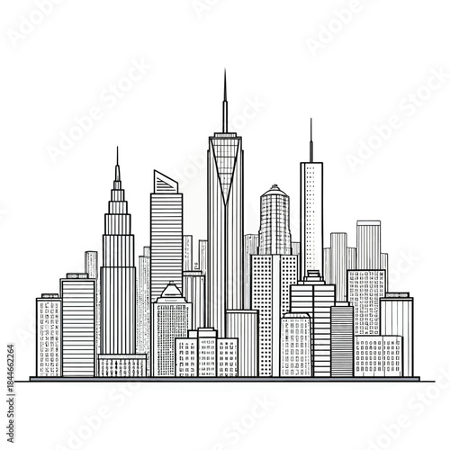 Stylized Line Drawing of a City Skyline cityscape buildings