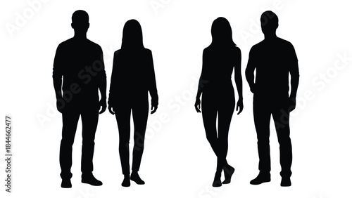 Four people standing together showcasing a striking black silhouette high quality
