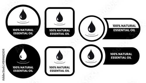 Essential oil drop icon for beauty and skincare natural product certificate label. Essential oils sticker logo for body lotion, cream and shampoo moisturizer, spa wellness fragrance.